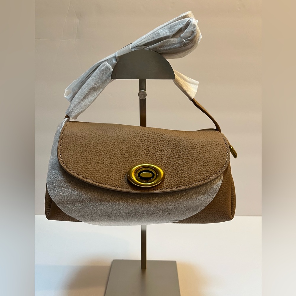 Lock Flap Shoulder Camel Small Bag